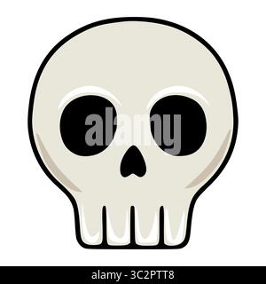 Niedliche Zeichentrickvektor-Totenschädel-Illustration mit vereinfachten Funktionen, schwarzen Augen und einem minimalistischen Design, perfekt für Halloween-Projekte oder verspielt Stock Vektor