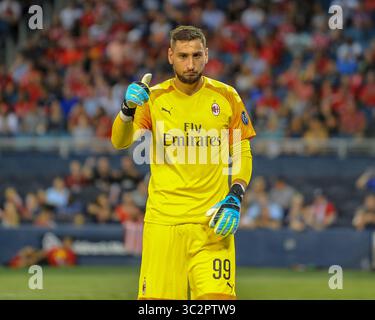 23. Juli 2019: Der Torhüter des AC Mailand Gianluigi Donnarumma (99) gibt beim Internationalen Champions-Cup-Spiel 2019 zwischen dem AC Mailand und dem FC Bayern im Children's Mercy Park in Kansas City, KS, nach einem Torschuss die Daumen hoch. Bayern besiegte den AC Milan mit 1:0. Kevin Langley/Sports South Media/CSM(Kreditbild: &Copy; Kevin Langley/CSM via ZUMA Wire) Stockfoto
