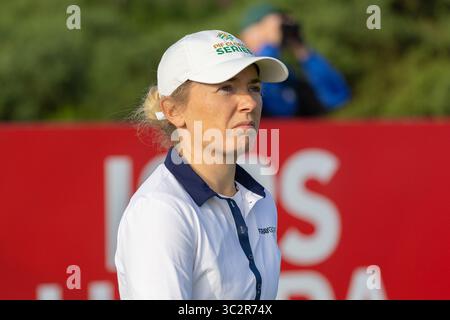 Irvine, Großbritannien. Juli 2025. Bronte Law aus Stockport, England, spielte bei der ISPS HANDA Scottish Open Golf Championship gegen Dundonald Links, Irvine, North Ayrshire, Schottland, Großbritannien. Das Bild von ihr, die das erste T-Stück spielt. Sie beendete ihre erste Runde mit einem Ergebnis von plus 2. Quelle: Findlay/Alamy Live News Stockfoto