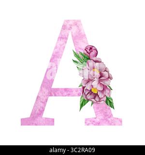 Blumenalphabet, Buchstaben mit Aquarellblumen und Blättern. Monogramm Initialen perfekt für Hochzeitseinladungen, Grußkarte, Logo, Poster usw. Stockfoto