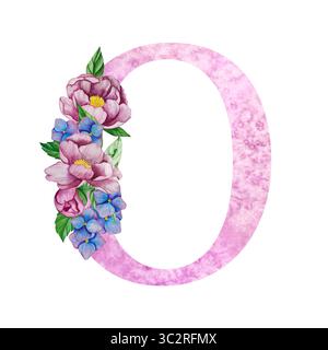 Blumenalphabet, Buchstaben mit Aquarellblumen und Blättern. Monogramm Initialen perfekt für Hochzeitseinladungen, Grußkarte, Logo, Poster usw. Stockfoto