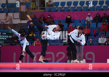 28. Juli 2019, Lima, Lima, Peru: Taekwondo, Poomsae; Goldmedaillengewinner Alex Lee, Karyn Real, Andrew Lee, Ethan Sun und SAE Jin Yi aus den USA in Aktion bei den Pan American Games 2019 in Lima (Foto: © Carlos Garcia Granthon/ZUMA Wire) Stockfoto