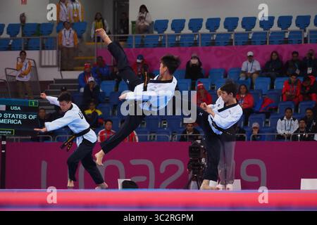 28. Juli 2019, Lima, Lima, Peru: Taekwondo, Poomsae; Goldmedaillengewinner Alex Lee, Karyn Real, Andrew Lee, Ethan Sun und SAE Jin Yi aus den USA in Aktion bei den Pan American Games 2019 in Lima (Foto: © Carlos Garcia Granthon/ZUMA Wire) Stockfoto