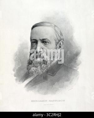 12. Juni 2019, USA: Benjamin Harrison (1833-1901), 23. Präsident der Vereinigten Staaten 1889-93, Kopf- und Schulterporträt, Illustration veröffentlicht von O.N. Carvahlo, NY, 1888 (Credit Image: © JT Vintage/Glasshouse Via ZUMA Wire) Stockfoto