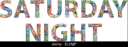 Worte SAMSTAGABEND. Handgezeichneter Schriftzug. Vektortext. Stock Vektor