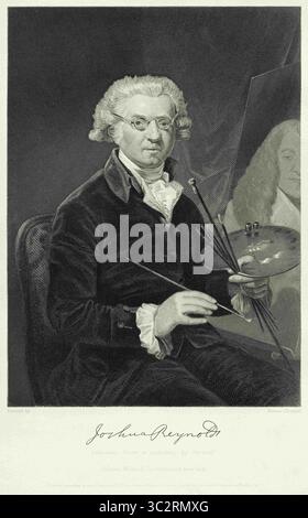 März 2019, USA: Sir Joshua Reynolds (1723-92), englischer Maler, Sitzporträt, Stahlgravur, Portrait Gallery of Eminent Men and Women of Europe and America von Evert A. Duyckinck, herausgegeben von Henry J. Johnson, Johnson, Wilson & Company, New York, 1873 (Kreditbild: © JT Vintage/Glasshouse Via ZUMA Wire) Stockfoto
