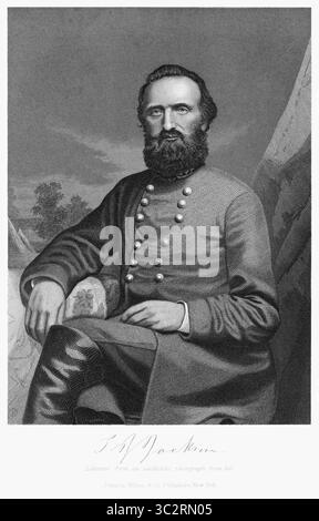 16. Februar 2019, USA: Thomas Jonathan „Stonewall“ Jackson (1824-63), Confederate General während des Amerikanischen Bürgerkriegs, Sitzporträt, Stahlgravur, Portrait Gallery of Eminent Men and Women of Europe and America von Evert A. Duyckinck, herausgegeben von Henry J. Johnson, Johnson, Wilson & Company, New York, 1873 (Kreditbild: © JT Vintage/Glasshouse Via ZUMA Wire) Stockfoto