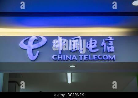 27. Juli 2019, Shanghai, China: Ein chinesisches staatliches Telekommunikationsunternehmen China Telecom Logo in Shanghai. (Credit Image: © Alex Tai/SOPA Images via ZUMA Wire) Stockfoto