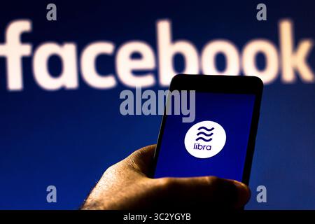 20. August 2019, Brasilien: In dieser Fotoabbildung wird das Facebook Libra Logo auf einem Smartphone angezeigt. (Kreditbild: © Rafael Henrique/SOPA Images via ZUMA Wire) Stockfoto