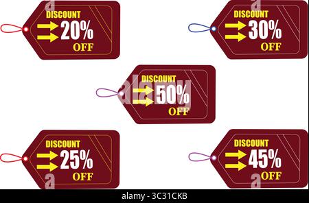 Flaches rotes Rabattetikett mit 20 bis 50 Prozent Rabatt auf Vektordesign für Online-Verkauf und Store-Angebote Stock Vektor