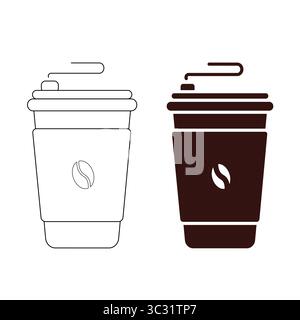 Coffee Cup Outline und Silhouette Vektor Symbolsatz Stock Vektor