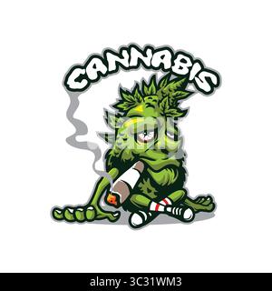 Cannabis Maskottchen Logo Design Vektor mit modernem Illustrationskonzept Stil für Abzeichen, Emblem und T-Shirt Druck. Cannabis-Illustration. Stock Vektor
