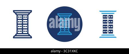 Drei blaue und weiße Symbole in verschiedenen Formen und Größen. Das mittlere Symbol ist ein Kreis mit einer Linie Stock Vektor