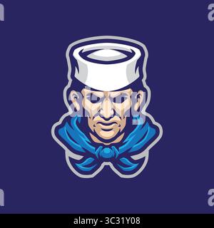 Captain Mascot Logo Design Vektor mit modernem Illustrationskonzept Stil für Abzeichen, Emblem und T-Shirt Druck. Abbildung des Hauptkapitäns. Stock Vektor