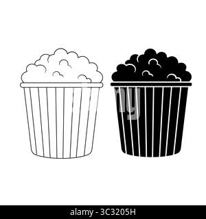 Kontur- und Silhouettensymbol Popcorn Vektor Stock Vektor