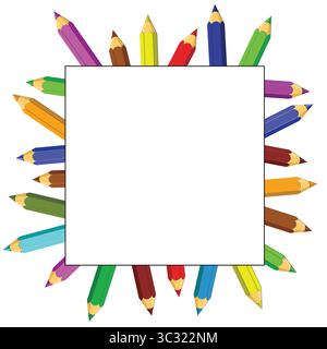 Ein quadratischer Rahmen aus Buntstiften. Stock Vektor