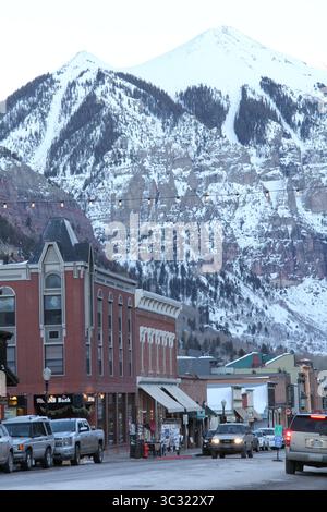 colorado Avenue Hauptstraße Telluride im Winter Stockfoto