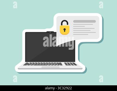 Laptop mit Logo-Symbol für die Anmeldung bei einem Konto in flacher Ausführung. Vektorgrafik des Kennwortformulars auf isoliertem Hintergrund. Benutzerautorisierung unterzeichnet Geschäft Stock Vektor