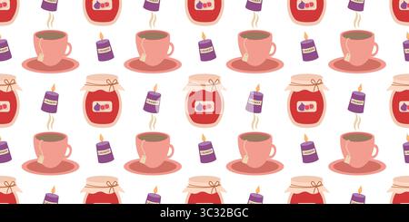 Nahtloses Herbstmuster mit einer Tasse Tee und Kakao Stock Vektor