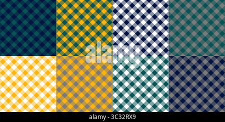 Klassisches diagonales Gingham Vichy-Karomuster-Set in Bold Retro Color Variations, Sammlung nahtloser Vektorhintergründe Stock Vektor