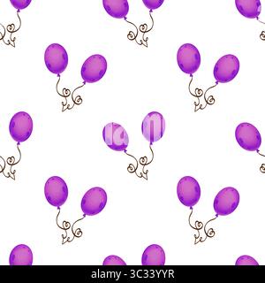Nahtloses Muster mit violetten festlichen Ballons. Halloween-Muster im Aquarellstil Stockfoto