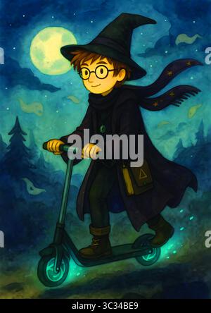 Handgemaltes Halloween-Clipart – niedliche Geister, Requisiten und gruselige Objekte im Aquarellstil Stockfoto