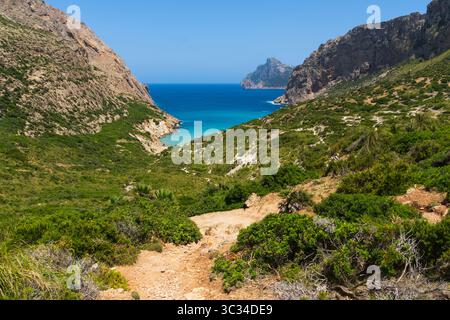 Wunderschönes türkisfarbenes Wasser in Cala Boquer, Mallorca Stockfoto
