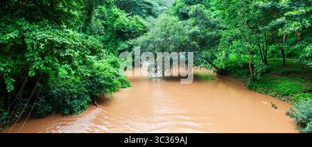 Der Brown Ping River in Thailand fließt durch den grünen Regenwald. Stockfoto