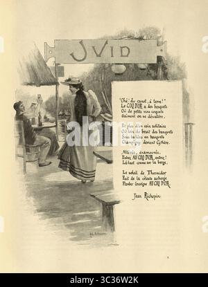 Ein Mann hebt sein Glas zu einer Frau, während sie vorbeigeht, viktorianische Vintage-Illustration aus dem 19. Jahrhundert Stockfoto