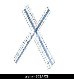 Wasserfarben-Windmühlenschaufeln in minimalistischen Blautönen. Handgemalte Kunst. Perfekt für rustikale Designs, skandinavisches Dekor, umweltfreundlich Stockfoto