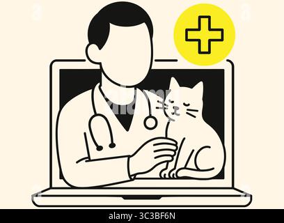Telehealth Vet Illustration Online PET Care Beratung mit Katze und Tierarzt Vektor Stock Vektor