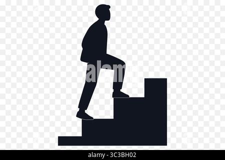 Minimalistisches Silhouette eines gesichtslosen Mannes, der Treppen klettert Business Growth and Career Success Concept Stock Vektor