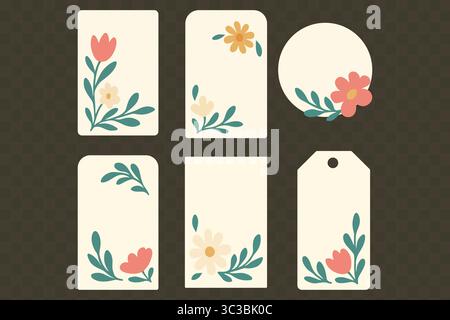 Blumengeschenketikett Set editierbar Pastelldruck Tags für Geschenke, Journale Verpackung Stock Vektor