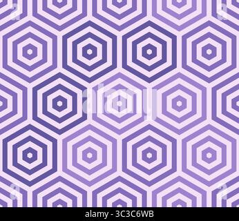 Hexagonales Vektormuster. Gestapelte sechseckige bold-Mosaikzelle. Violette Farbtöne. Große Sechsecke. Nahtloses Muster. Illustration des Tileable Vektors. Stock Vektor