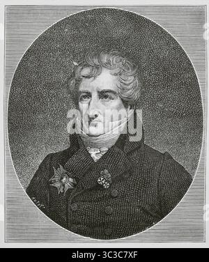 Georges Cuvier (1769-1832). Französischer Naturforscher und Zoologe. Hochformat. Stich von Huyot. Direktorin, Konsulat und Reich. Moeurs et Usages, Lettres, Sciences et Arts. France, 1795-1815“ (Direktorium, Konsulat und das Reich von Frankreich. Bräuche und Traditionen, Briefe, Wissenschaften und Künste. Frankreich, 1795-1815), von Paul Lacroix. Veröffentlicht in Paris, 1884. Stockfoto