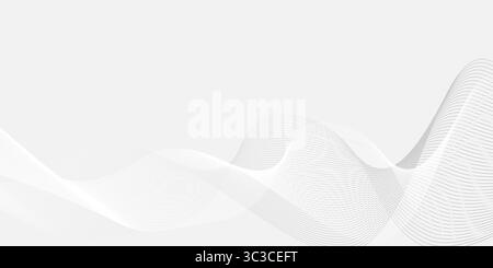 Ein hellgrauer abstrakter Hintergrund zeigt subtile Wellenmuster und schafft ein minimalistisches und ruhiges Design. Die fließenden Linien und weichen Übergänge bilden sich Stock Vektor