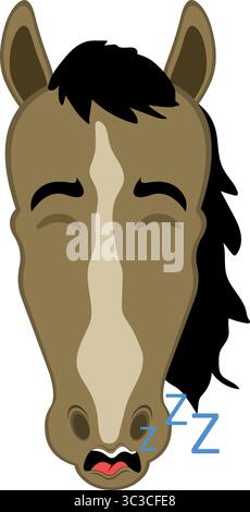 Vektor-Illustration Charakter Gesicht Pferd Cartoon, Schnarchen mit Mund offen und Text zzz Stock Vektor
