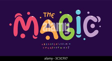 Verspielte Bubble-Schrift, bunte abgerundete Buchstaben, süßes Zeichentrickalphabet, fröhliche handgezeichnete Schrift, flippige Kinder-Branding-Typografie, süße Typografie Stock Vektor