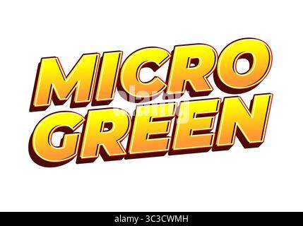 Kräftiger, stilisierter Text mit MIKROGRÜN in leuchtendem Gelb mit 3D-Effekt, geeignet für Lebensmittelthemen oder Gartenarbeit. Stock Vektor