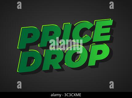 Fetter grüner Text auf dunklem Hintergrund, der PREISRÜCKGANG anzeigt und einen Verkauf oder Rabatt betont. Stock Vektor