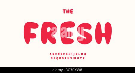 Süße Bubble Schriftart, kräftige abgerundete Buchstaben, süßes Bonbon-Alphabet, saftige Zeichentrickschrift, verspielte Typografie für Kinder, lustige Snack-Schriftart, pikant Stock Vektor