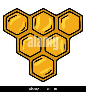 Wabenvektor-Illustration: Eine detaillierte, handgezeichnete Darstellung eines goldenen Wabenschnitts, die einzelne sechseckige Zellen mit subtiler Darstellung zeigt Stock Vektor