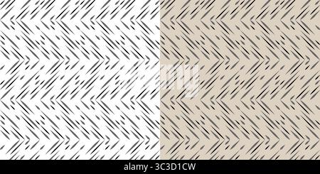 Monochromes nahtloses Muster von Zickzacklinien. Schwarzer diagonaler Strich. Geschärfte intermittierende Linien unterschiedlicher Dicke. Einfacher geometrischer Hintergrund für Stock Vektor