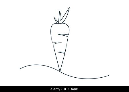 Einzeilige Zeichnung der Karotte in moderner minimalistischer Umrisskunst isoliert auf sauberem weißem Hintergrund Stock Vektor