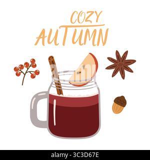 Herbstgetränke und Desserts, Doodle, herbstliche gemütliche Kunst, Design für Poster, Karten, Aufkleber Stock Vektor