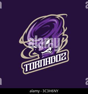 Tornado Maskottchen Logo Design Vektor mit moderner Illustration Konzept Stil für Abzeichen, Emblem und T-Shirt Druck. Illustration des wütenden Tornados. Stock Vektor