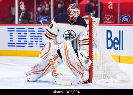 10. Mai 2021: Edmonton Oilers Torwart Mikko Koskinen (19) verfolgt das Spiel während des Spiels Edmonton Oilers gegen Montreal Canadiens im Bell Centre in Montreal, Quebec. David Kirouac/CSM(Credit Image: &Copy; David Kirouac/CSM via ZUMA Wire) Stockfoto