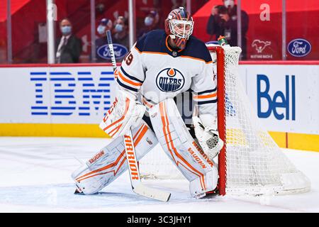 10. Mai 2021: Edmonton Oilers Torwart Mikko Koskinen (19) verfolgt das Spiel während des Spiels Edmonton Oilers gegen Montreal Canadiens im Bell Centre in Montreal, Quebec. David Kirouac/CSM(Credit Image: &Copy; David Kirouac/CSM via ZUMA Wire) Stockfoto