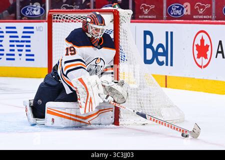 10. Mai 2021: Edmonton Oilers Torhüter Mikko Koskinen (19) fängt den Puck während des Spiels Edmonton Oilers gegen Montreal Canadiens im Bell Centre in Montreal ab. David Kirouac/CSM(Credit Image: &Copy; David Kirouac/CSM via ZUMA Wire) Stockfoto