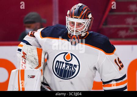 10. Mai 2021: Sehen Sie sich den Edmonton Oilers Torwart Mikko Koskinen (19) während des Spiels Edmonton Oilers gegen Montreal Canadiens im Bell Centre in Montreal an. David Kirouac/CSM(Credit Image: &Copy; David Kirouac/CSM via ZUMA Wire) Stockfoto